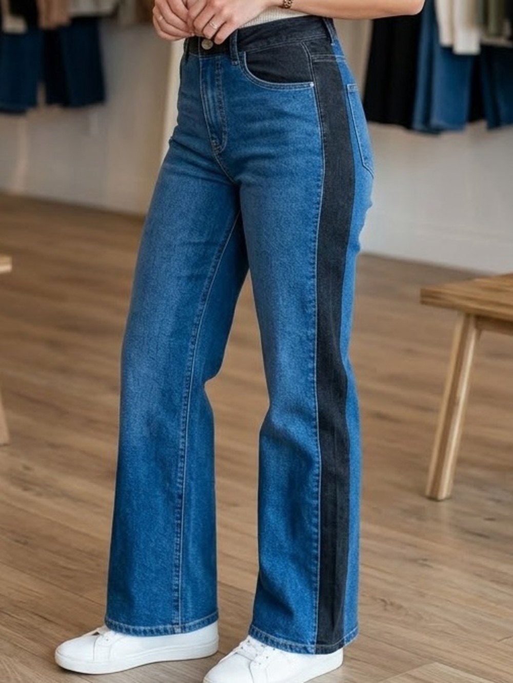 NWT Active USA 2 Tone Side Contrast Straight Leg Denim Jeans Size Small